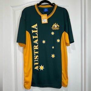 Australia Rugby Jersey NWT Gold & Forest Green V-Neck Short Sleeve Men’s XL